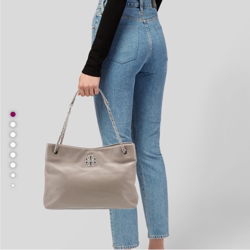 TORY BURCH Leather Britten Triple Compartment Tote Bag Purse in Bone Grey